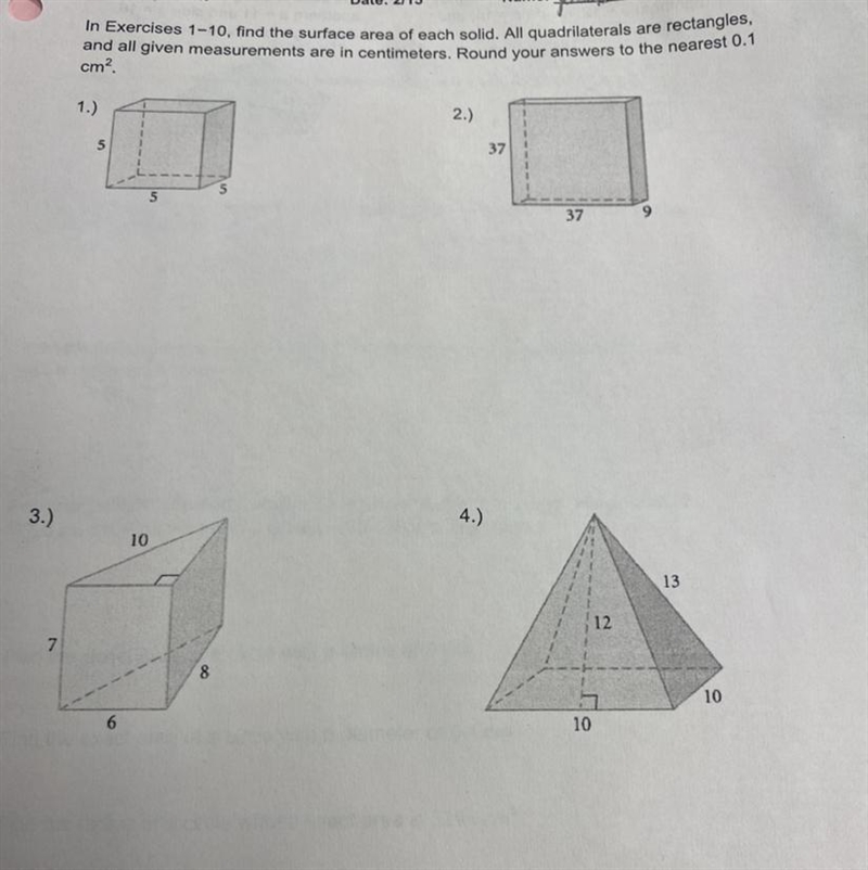 In Exercises 1-10, find the surface area of each solid. All quadrilaterals are rectangles-example-1