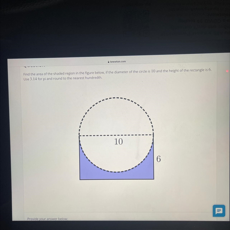 Find the area of the shaded region in the figure below, if the diameter of the circle-example-1