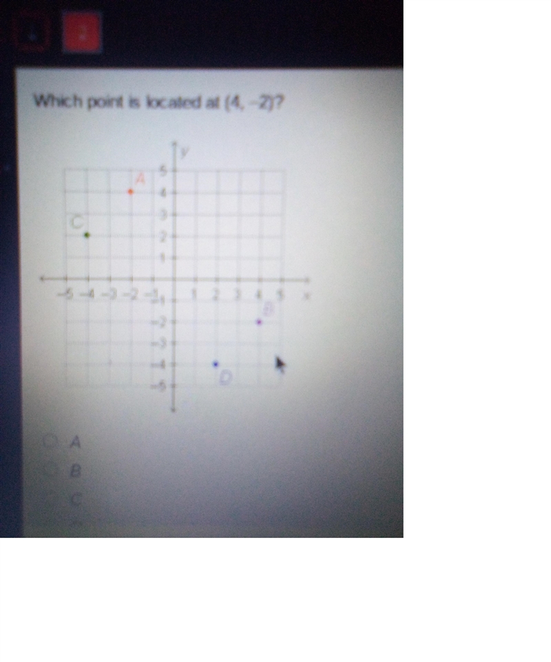 E Which point is located at (4, -2)? 3 G 다-example-1