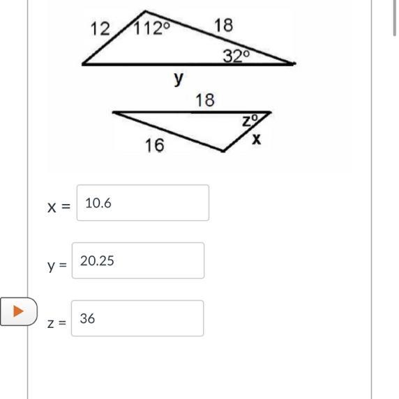 Shown are two similar polygonsFind the values of x, y, and z.-example-1