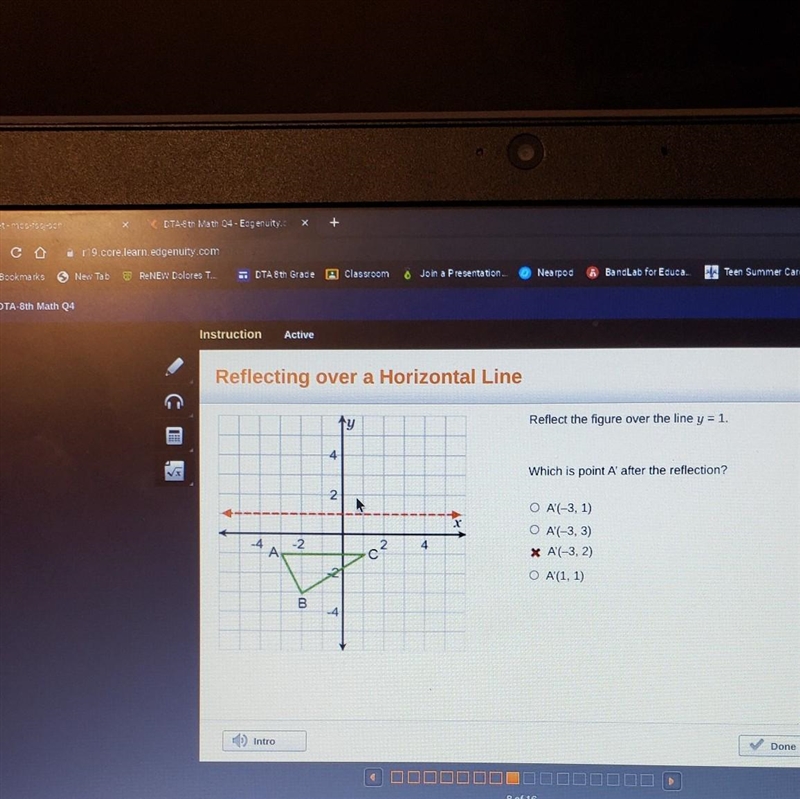 Reflect the figure over the line y = 1. Which is point A' after the reflection? O-example-1