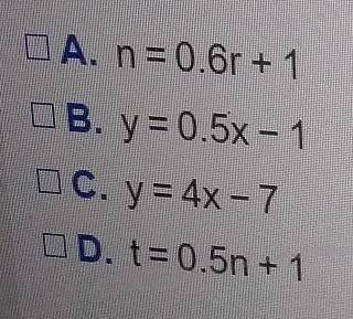 Which two functions have the same rate of change? Select all that apply. A. n = 0.6r-example-1