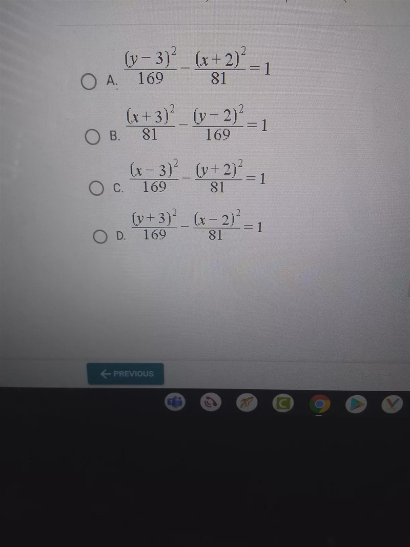 - 1 (1-3)2_(x + 2) O A. 169 81 (x+3)² (v- 2)² ( 2 OB. 81 169 1 (x-3) [v+2) 169 81 = : 1 O-example-2