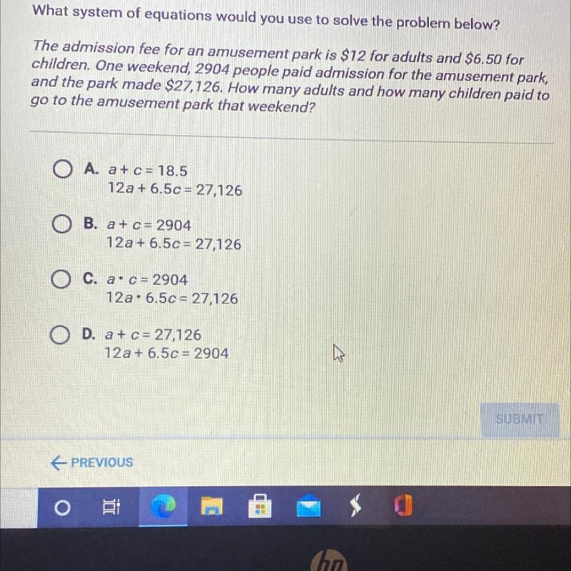 What system of equations would you use to solve the problem below?The admission fee-example-1