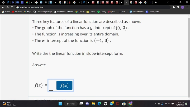 PLEASE HELP ASAP Three key features of a linear function are described as shown. • The-example-1