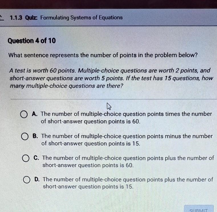 What sentence represent the number of poins in the problem below-example-1