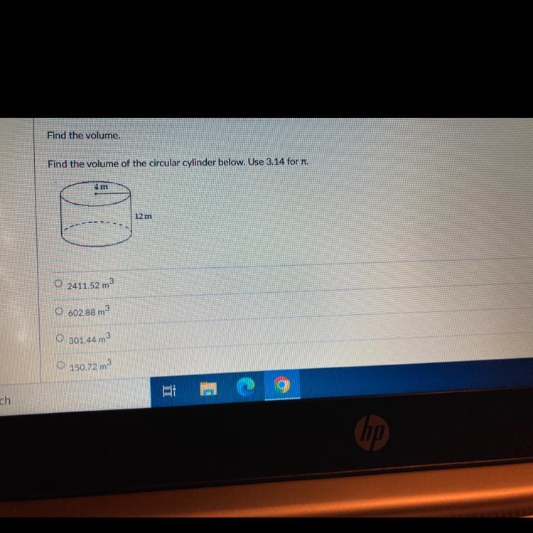 Find the volume of the circular cylinder below. Use 3.14 for pie.-example-1