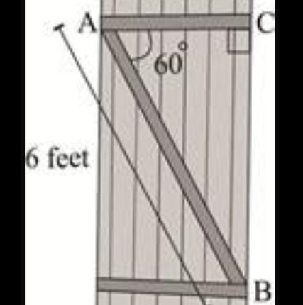 The picture below shows a barn door: What is the length of the bar AC? 6 sin 60° 6 cos-example-1