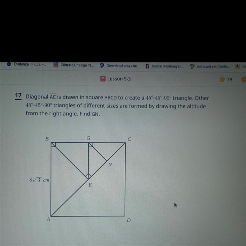 Diagonal AC is drawn in square ABCD to create a 45°-45°-90° triangle. Other45°-45°-90° triangles-example-1