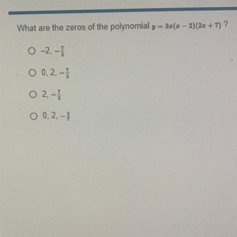 What are the zeros of the polynomial y = 3x(x - 2) (2x + 7)?-example-1