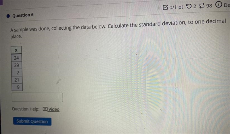 A sample was done , collecting the data below. Calculate the standard deviation,to-example-1