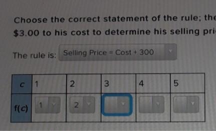 choose the correct statement of the rule; then complete the table for missing values-example-1