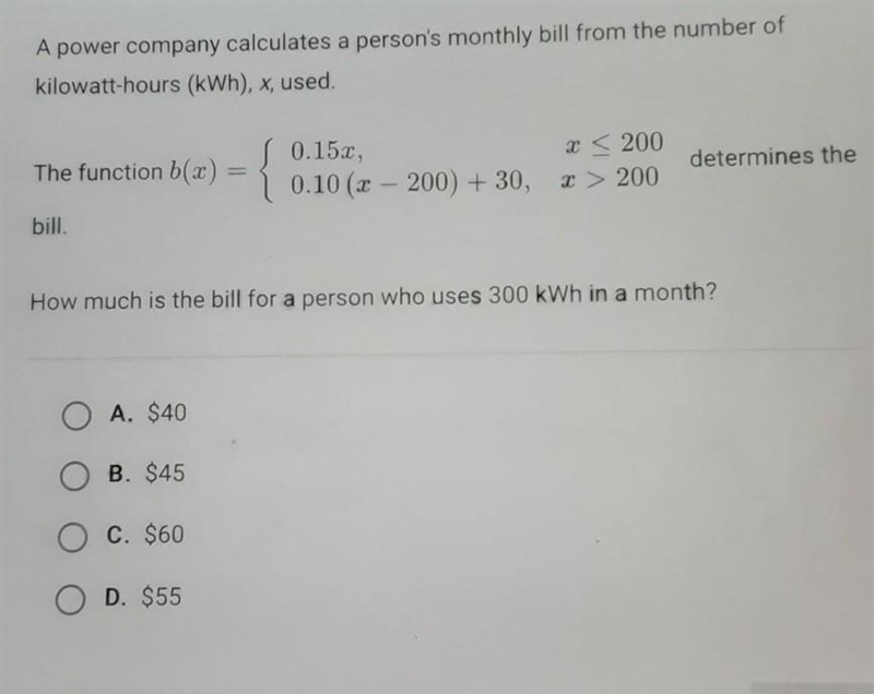 A power company calculates a person's monthly bills from the number of kilowatt-hours-example-1