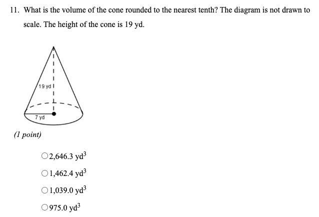 What is the volume of the cone rounded to the nearest tenth? The diagram is not drawn-example-1