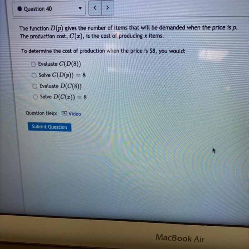 To determine the cost of production when the prices is $8,you would-example-1