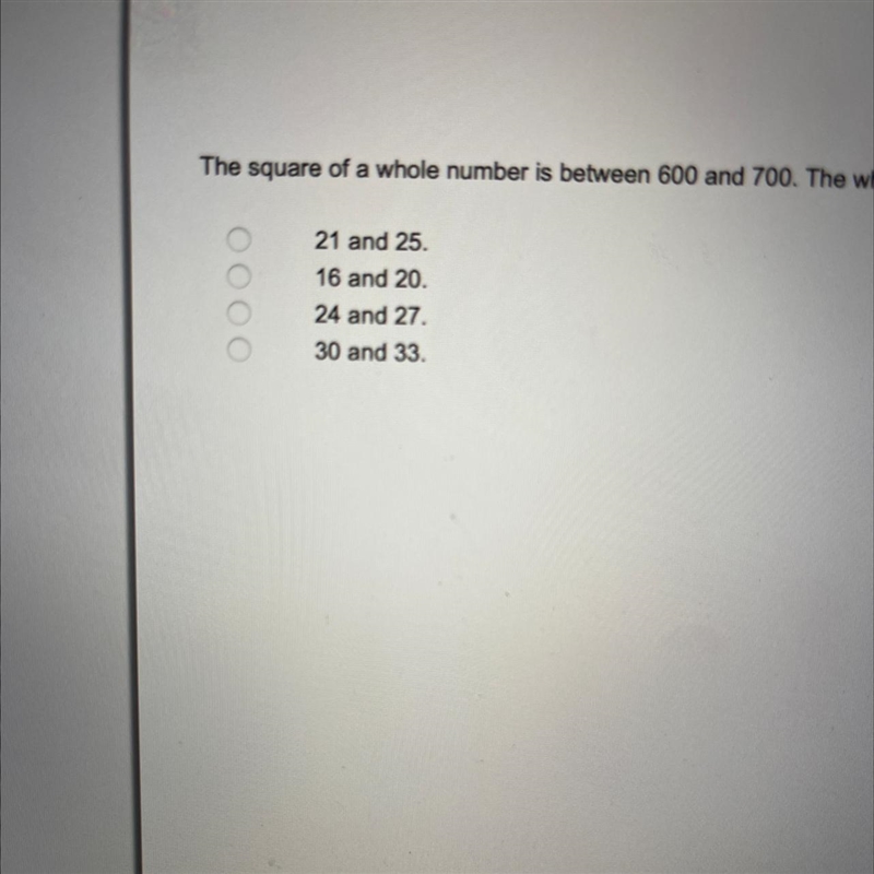 The square root of a whole number is between 600 and 700. The whole number must be-example-1