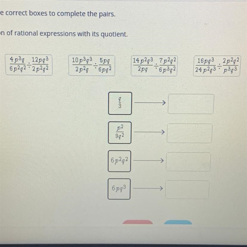 Drag the tiles to the correct boxes to complete the pairs. Match each division of-example-1