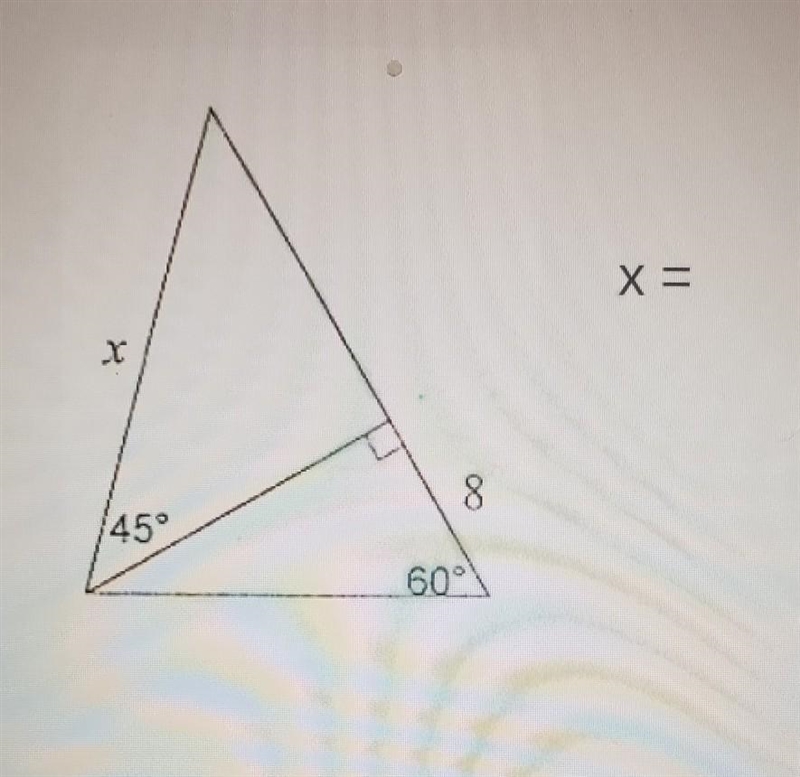 Solve for the missing side lenghts. Leave answer in simplest radical form. USE TRIANGLE-example-1