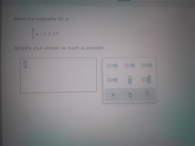 Solve the inequality for uSimplify your answer as much as possible. I have a picture-example-1