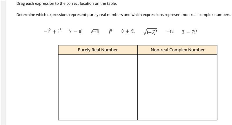 Determine which expressions represent purely real numbers and which expressions represent-example-1