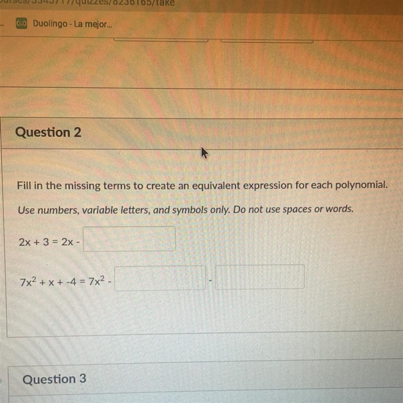 Fill in the missing terms to create an equivalent expression for each polynomial-example-1