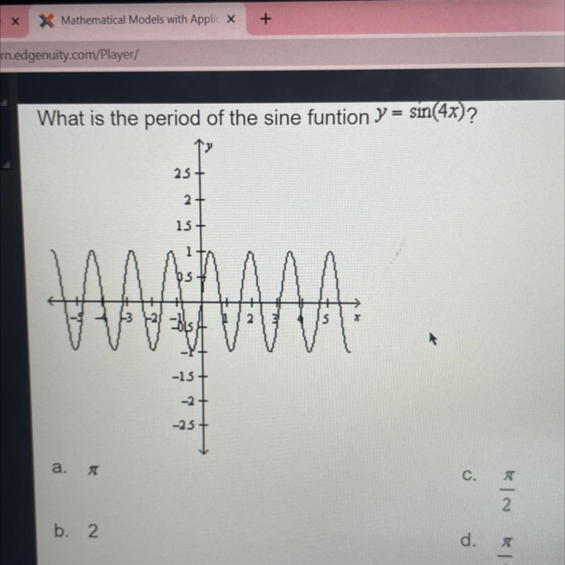 What is the period of the since function y=sin(4x)?-example-1