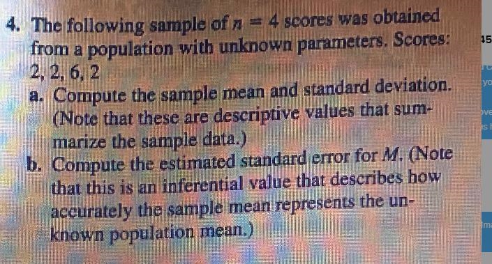 The following sample of n = 4 scores was obtainedfrom a population with unknown parameters-example-1