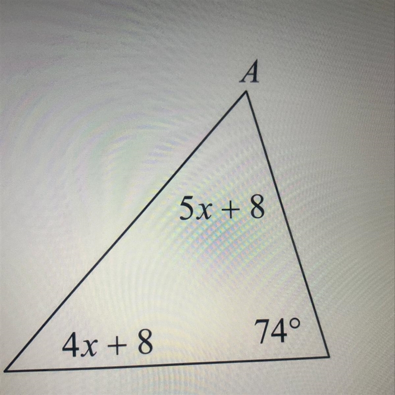 Find the measure of angle A.A5x + 84x + 874°-example-1