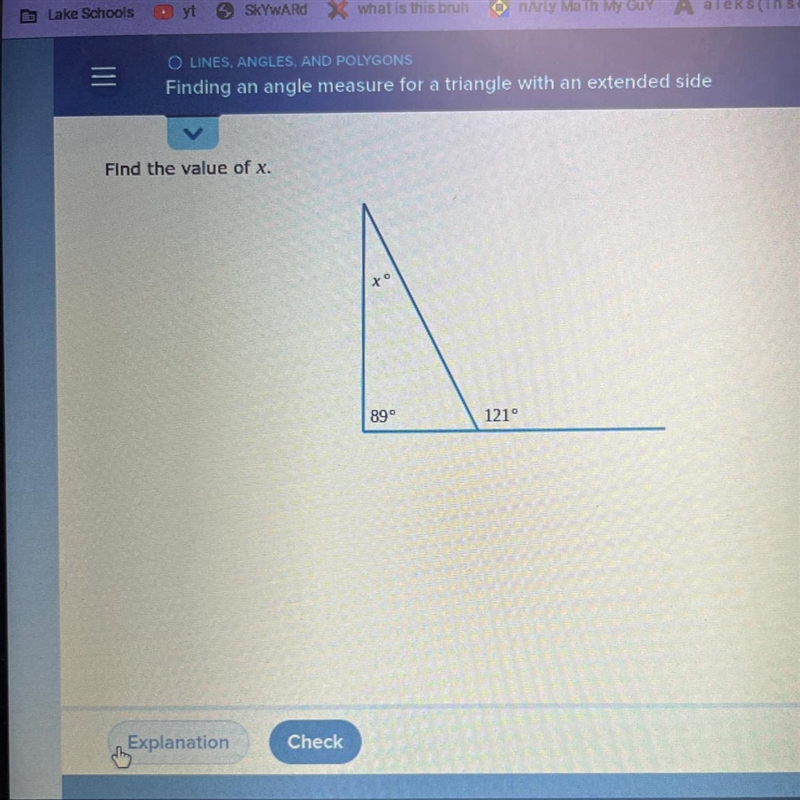 Find the value of x. to 890 121°-example-1