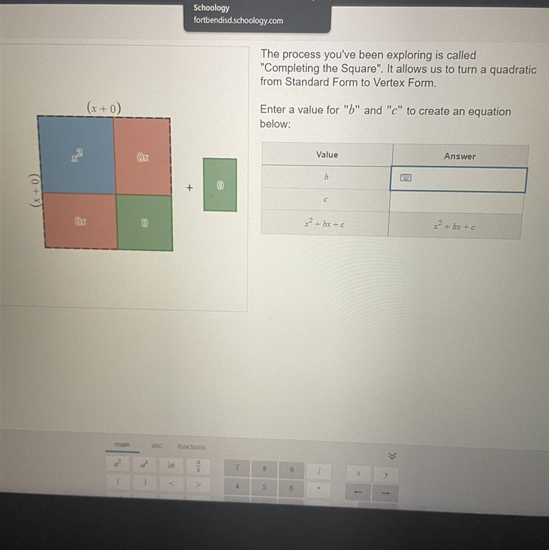 Enter a value for b and c to create an equation below-example-1