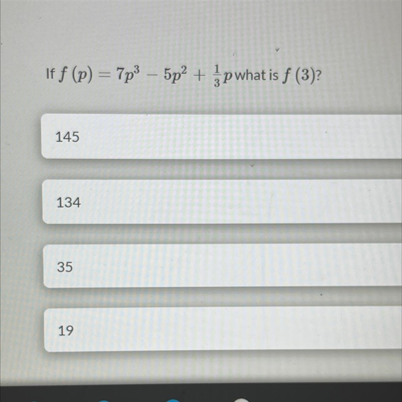 If f (p) = 7p³ - 5p² + 1/3p what is f(3)-example-1