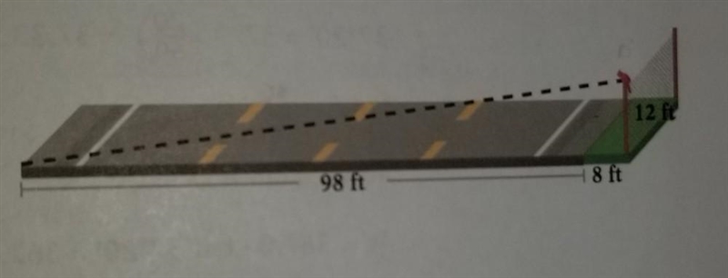 14. A bird is perched on a 12 ft fence which is 8 ft from a 98 ft-wide highway. If-example-1