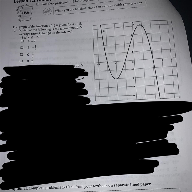 1. Which of the following is the given function's average rate of change on the interval-example-1