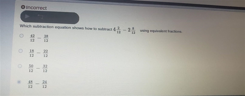 I figured the answer on this equation is 50/12 - 32/12 just curious is that correct-example-1