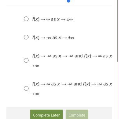 Which of the following could be the end behavior of f(x) = -x2 – 4?-example-1