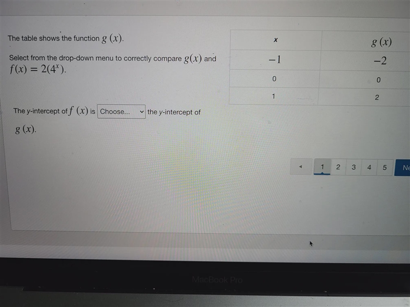 Х 8 () The table shows the function g (x). Select from the drop-down menu to correctly-example-1