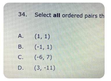 Select all of the ordered pairs that are solutions to the equation y= -6x + 7-example-1