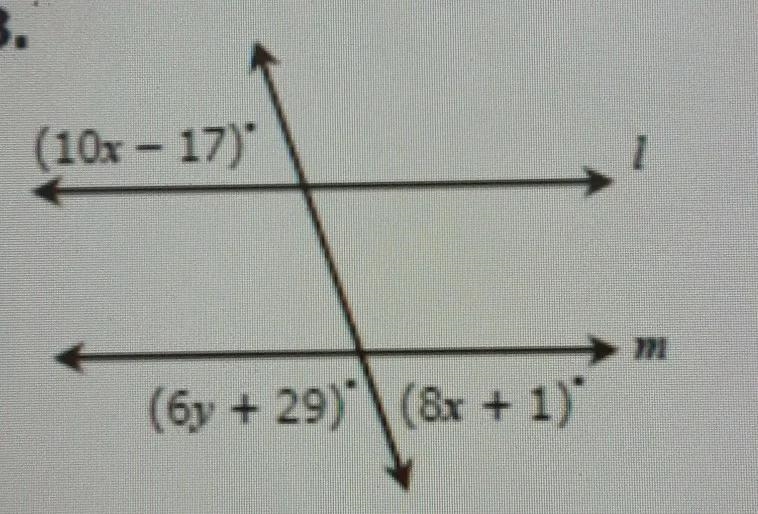 Find the values of x and y if l || m.-example-1