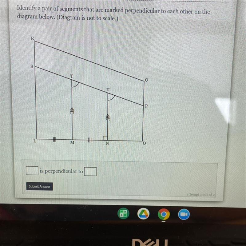 Identify a pair of segments that are marked perpendicular to each other on thediagram-example-1