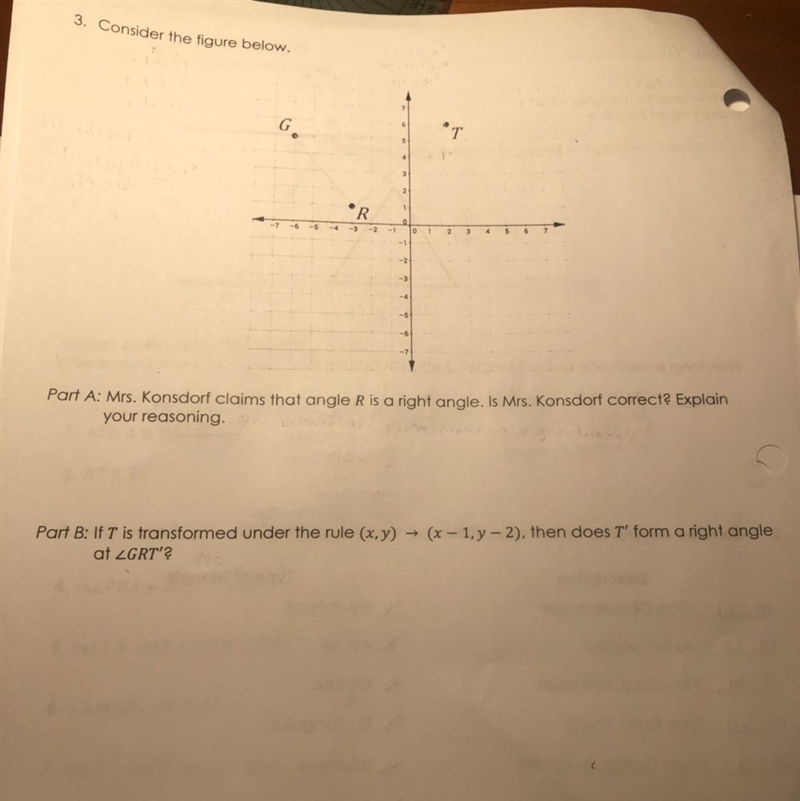 Part A: Mrs. Konsdorf claims that angle R is a right angle. Is she correct? Explain-example-1