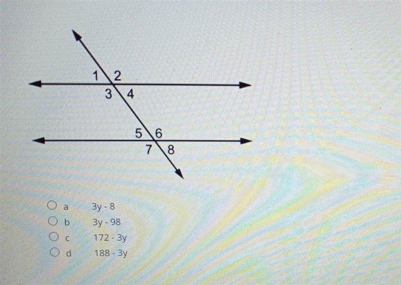 The diagram shows two parallel lines cut by a transversal. If the measurement of &lt-example-1