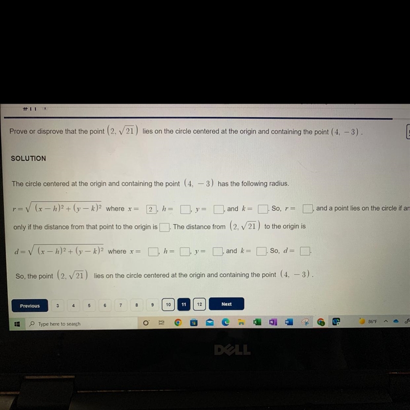 Prove or disprove that the point lies on the circle centered at the origin-example-1