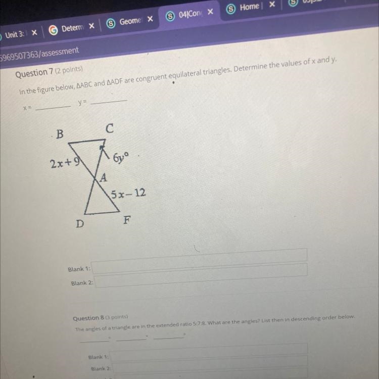 Question 7 (2 points) In the figure below, AABC and AADF are congruent equilateral-example-1