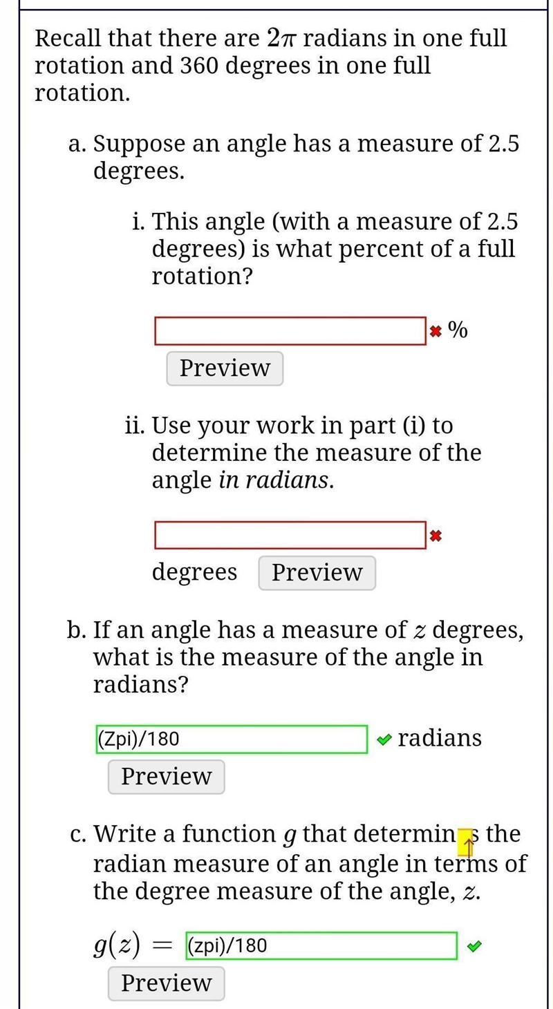 Recall that there are 2π radians in one full rotation and 360 degrees in one full-example-1