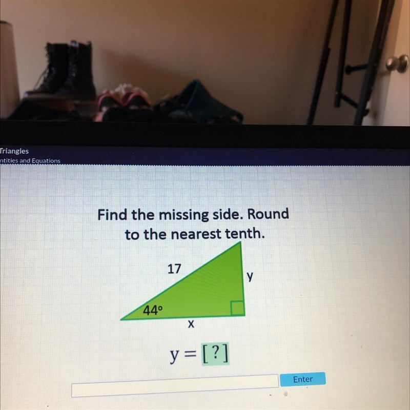 Find the missing side. Roundto the nearest tenth.17y440Xy = [?]-example-1