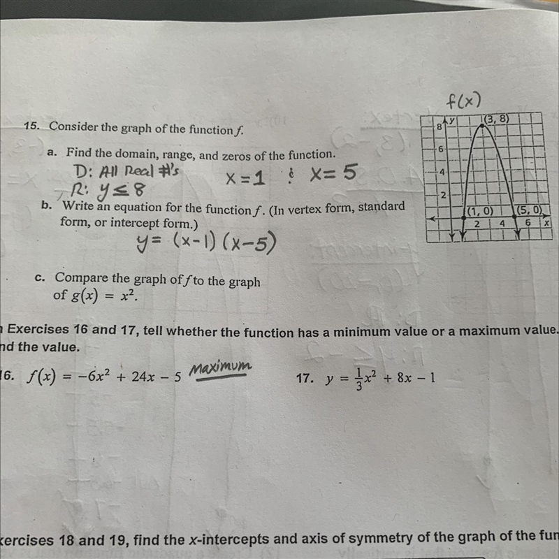 Consider the graph of the function f. a) Find the domain, range, and zeros of the-example-1