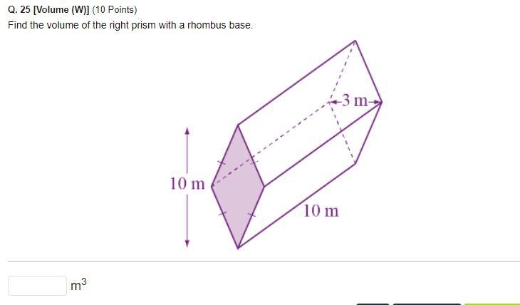 Find the volume of the right prism with a rhombus base.-example-1