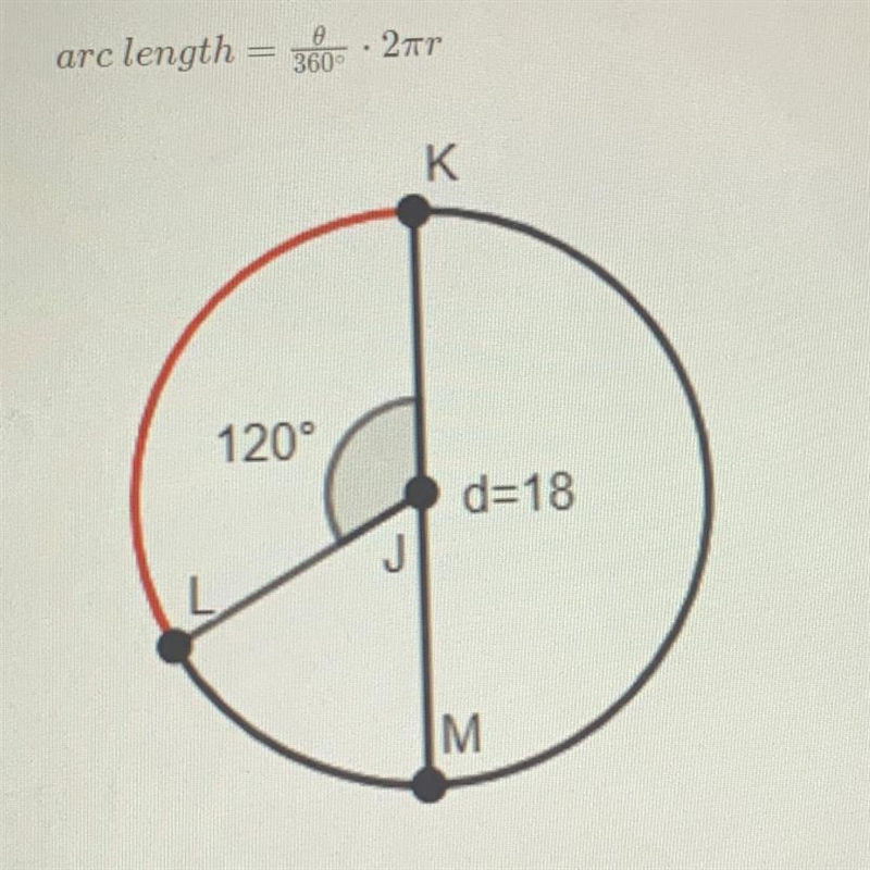 In OJ, KM is a diameter with length of 18, and KJL= 120°. Find the length of KL in-example-1