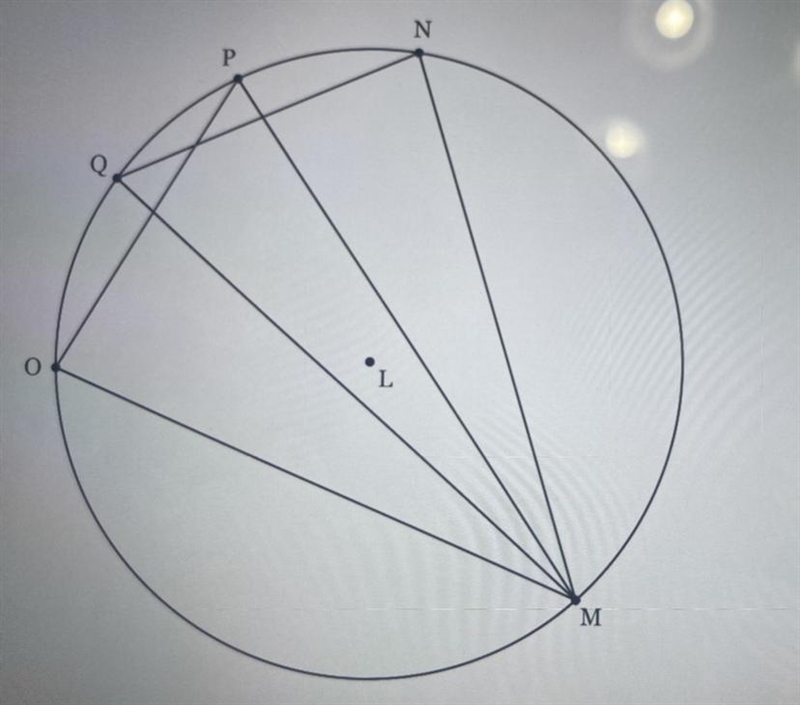 Given circle L with cords MN,NQ,PM,MQ,PO and MO. MN ≅MO. Name an angle congruent to-example-1