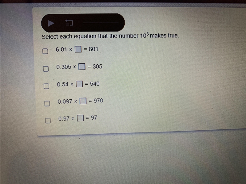 Select each equation that the number 10^3 makes true-example-1